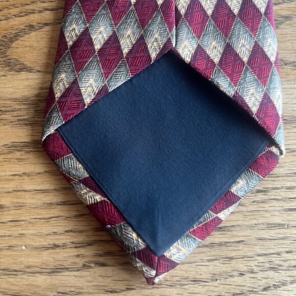 J.Z. Richards Nordstrom Green Red Gold All Silk Necktie  Tie Diamond Pattern USA - Picture 5 of 5